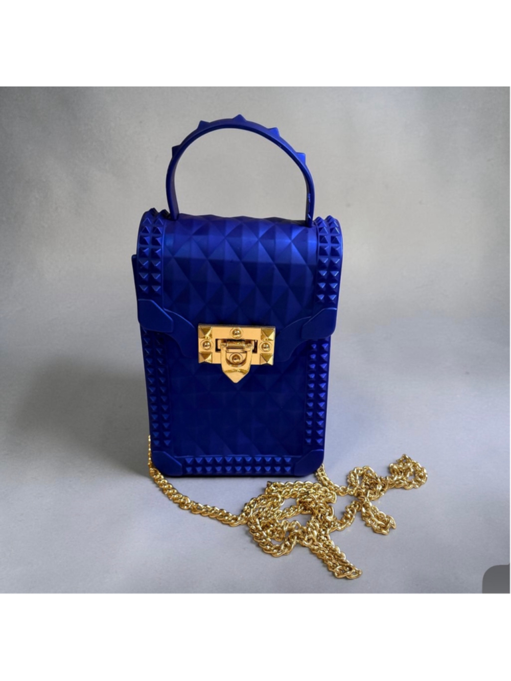 Royal Blue Jelly Crossbody Phone Bag Studded Gold Chain Mini Purse